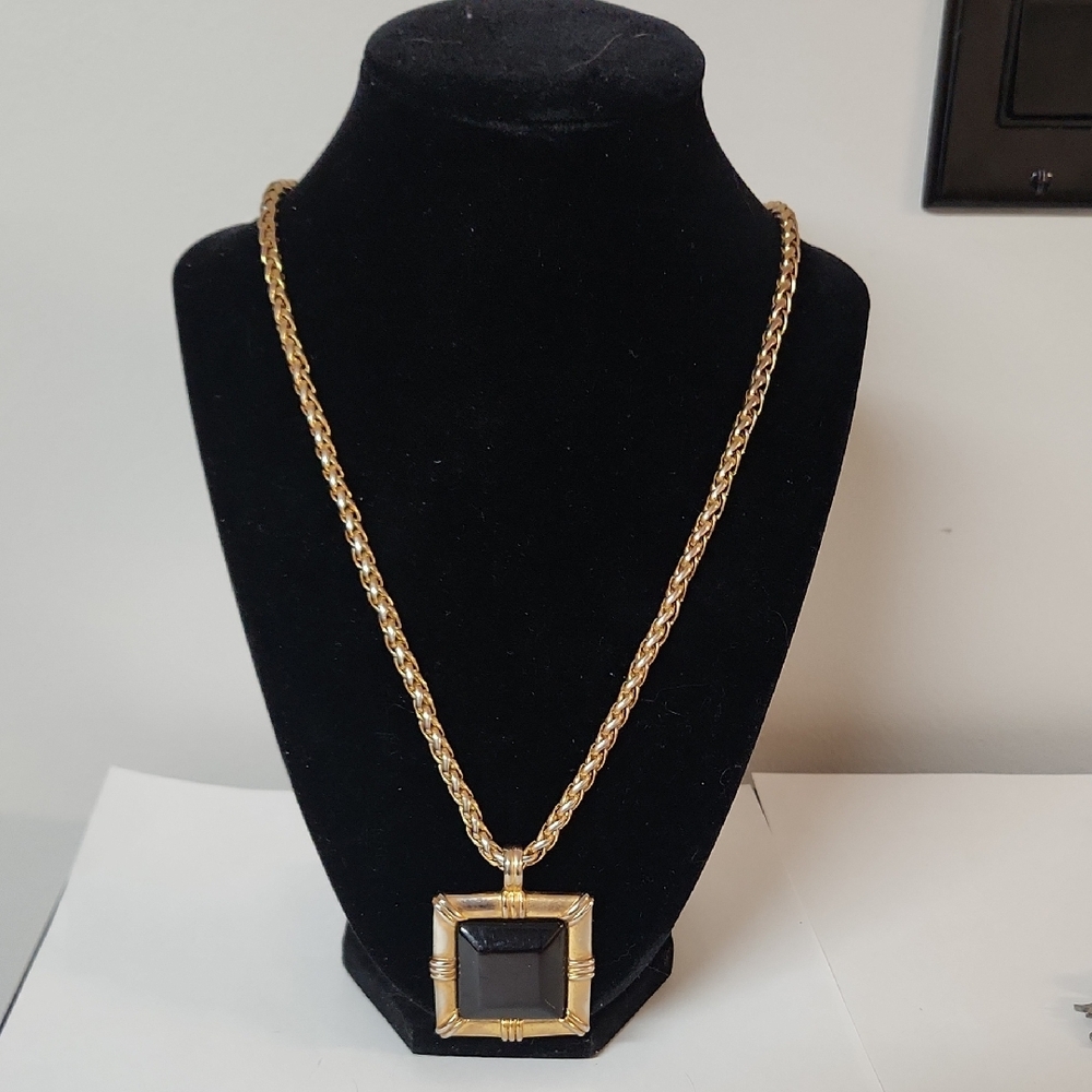 Statement Piece Gold and Black Pendant Necklace